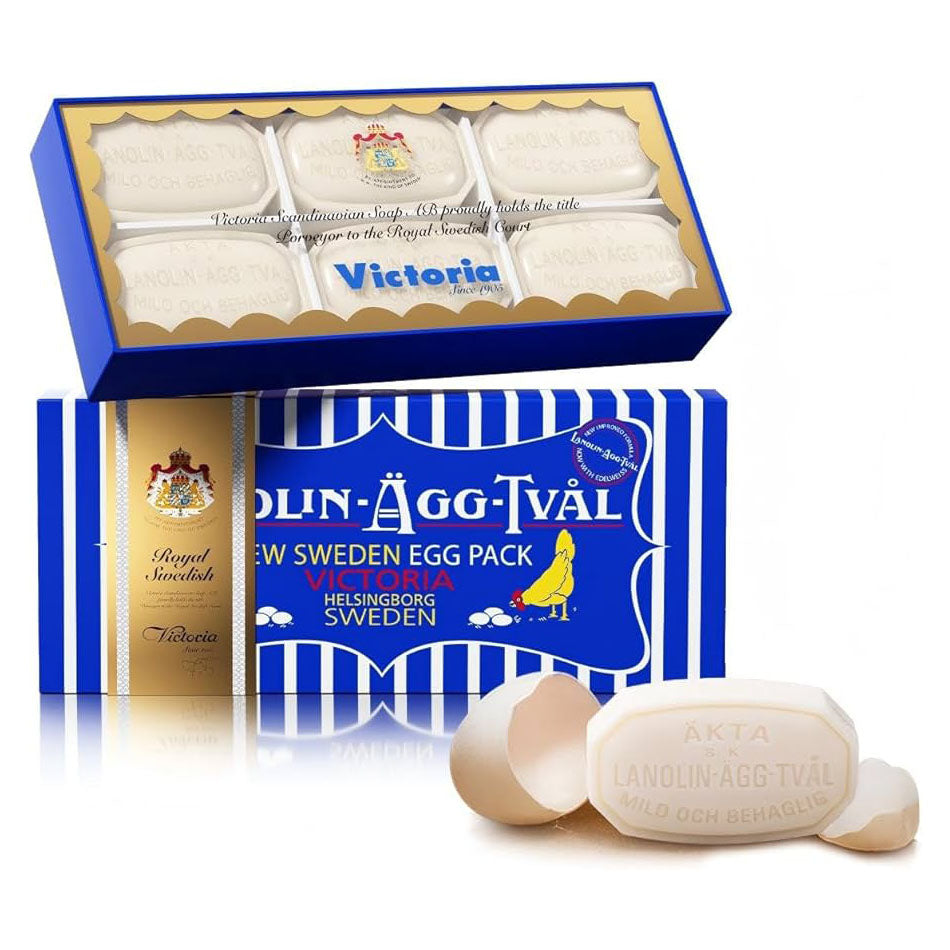 Victoria Lanolin-Ägg-Tvål – Swedish Egg White Facial Soap (6-Pack x 50g)