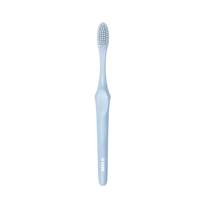 Kent Smile Toothbrush - Silver & Charcoal Infused, Super Soft Filaments & Eco PLA Handle Blue