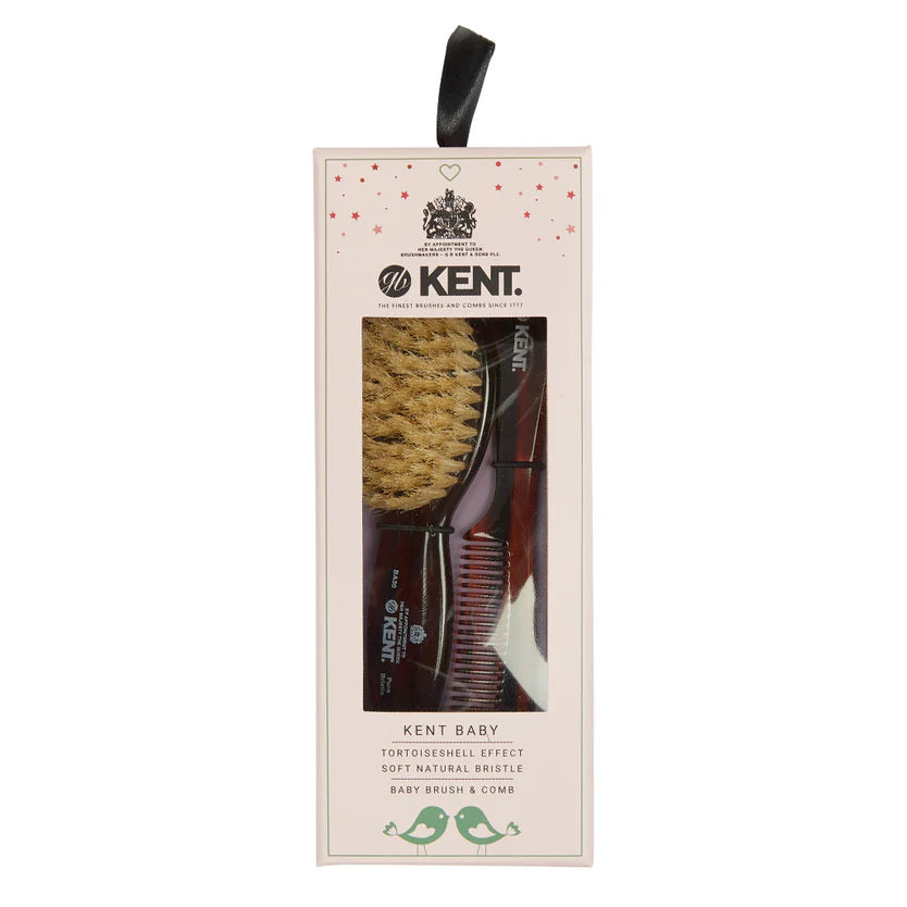 Kent Brushes BA30 Baby Brush & Comb Set - Soft Natural Bristle & Handmade Comb