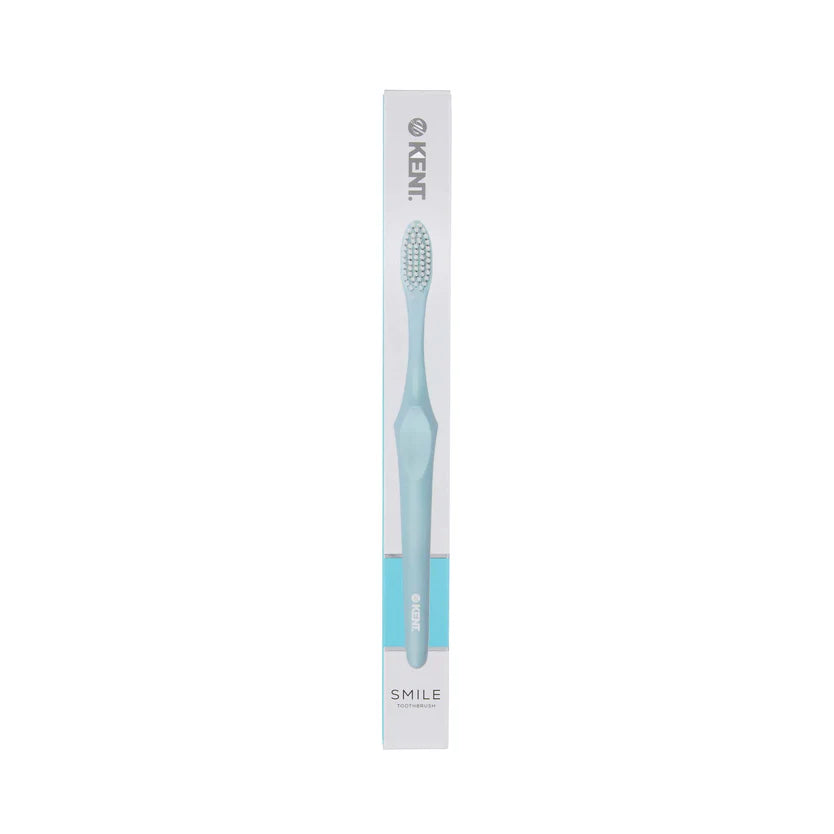 Kent Smile Toothbrush - Silver & Charcoal Infused, Super Soft Filaments & Eco PLA Handle Blue