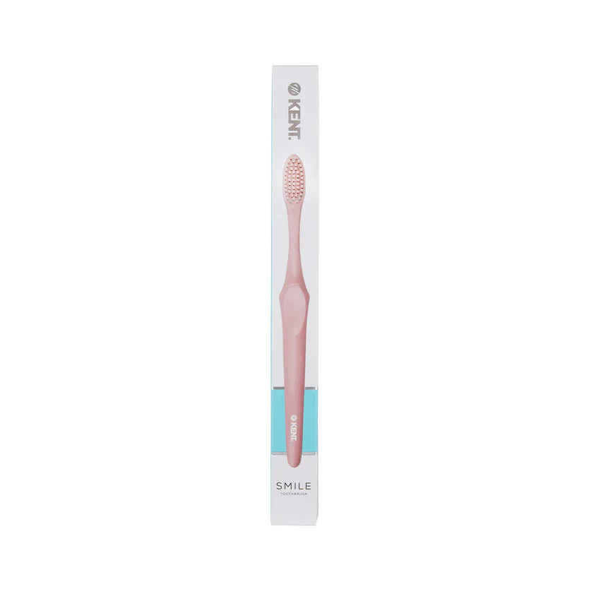 Kent Smile Toothbrush - Silver & Charcoal Infused, Super Soft Filaments & Eco PLA Handle Pink