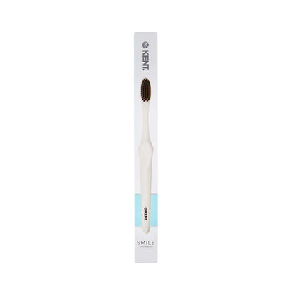 Kent Smile Toothbrush - Silver & Charcoal Infused, Super Soft Filaments & Eco PLA Handle (White)