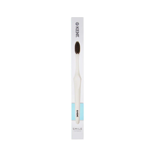 Kent Smile Toothbrush - Silver & Charcoal Infused, Super Soft Filaments & Eco PLA Handle (White)