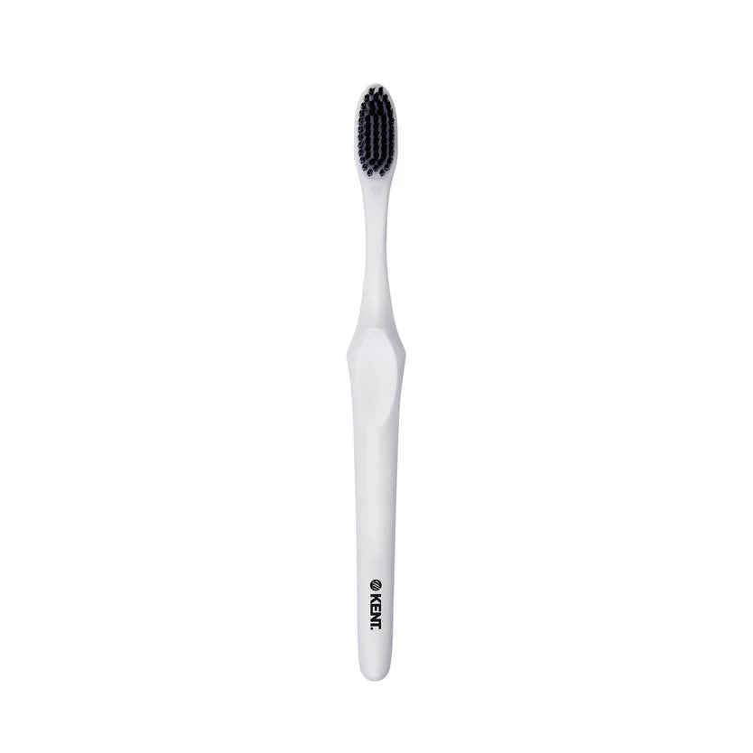 Kent Smile Toothbrush - Silver & Charcoal Infused, Super Soft Filaments & Eco PLA Handle (White)