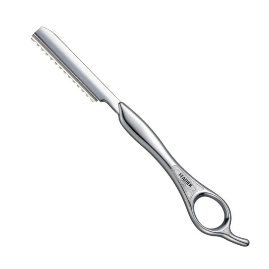 Feather Styling Razor Silver - Professional Long Handle Haircutting Razor