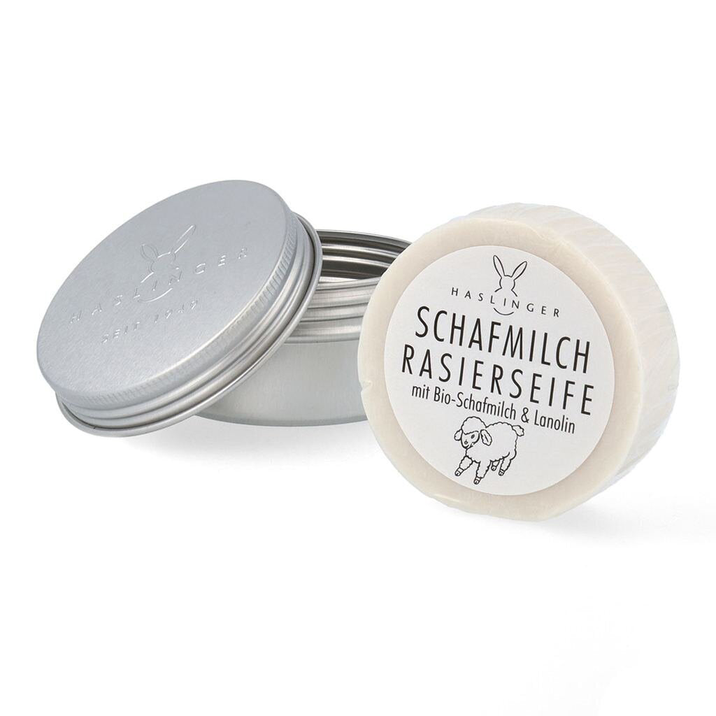 Haslinger Sheepmilk & Lanolin Shaving Soap with Case - Ultra-Creamy Protective Lather 60g