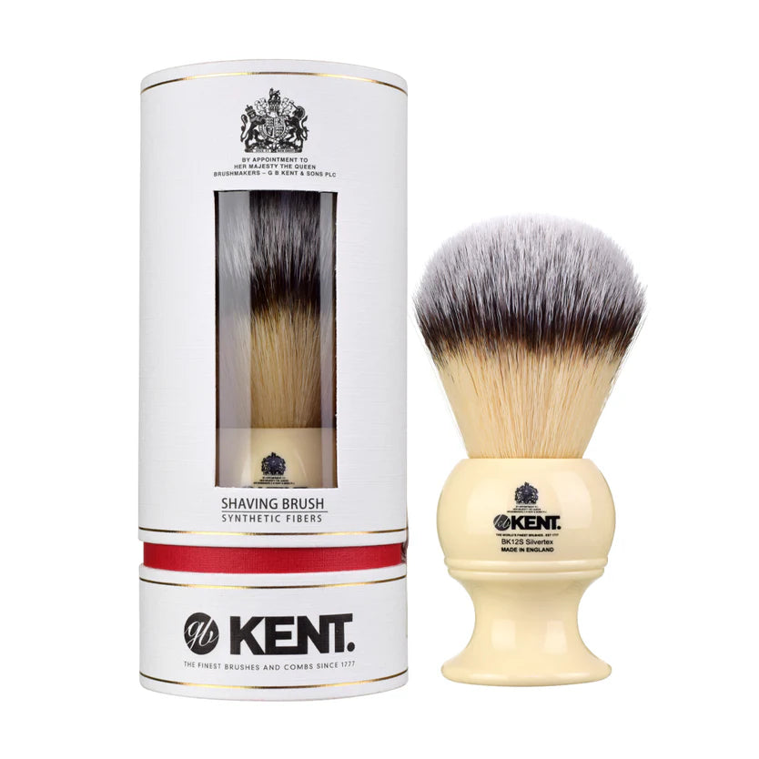 Kent Brushes BK12S Extra-Large Shaving Brush - Silvertex Synthetic 30mm Knot - Ivory