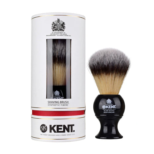 Kent Brushes BLK8S Large Black Shaving Brush - Silvertex Synthetic Bristles 115mm