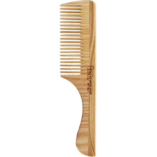TEK 205003 Handmade Fine Tooth Wood Comb with Handle - 100% FSC Ash Wood (20cm)