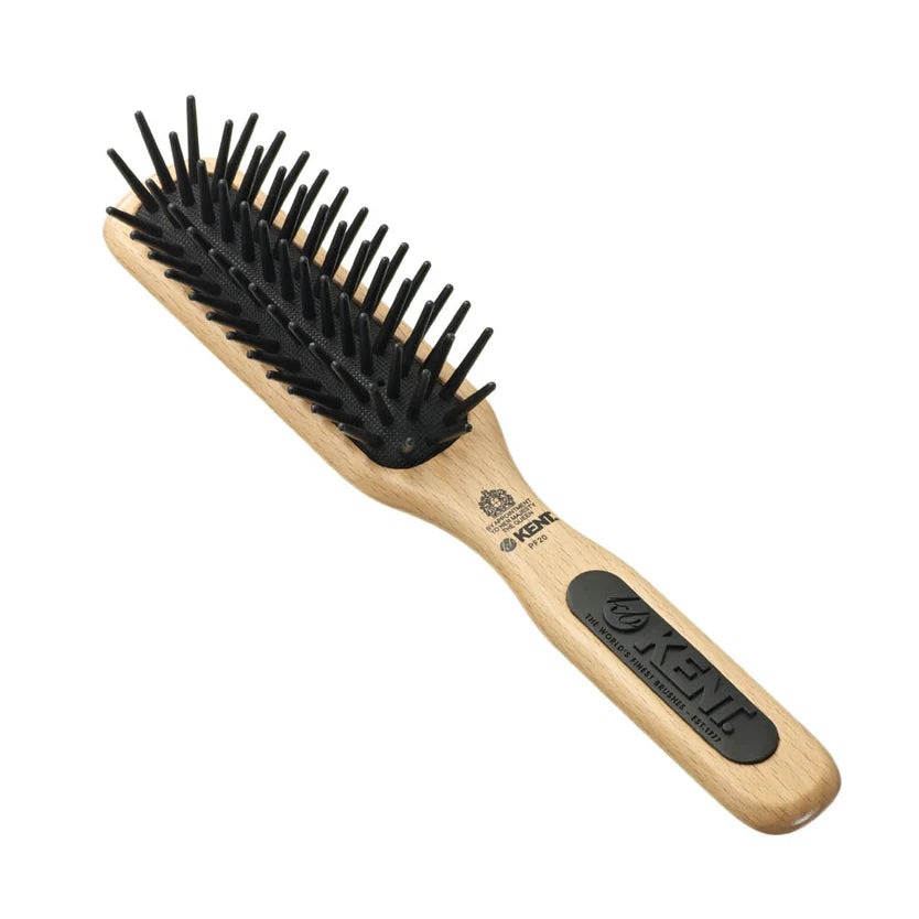 Kent Brushes PF20 Narrow Detangling Cushion Brush - Beechwood & Nylon Quills