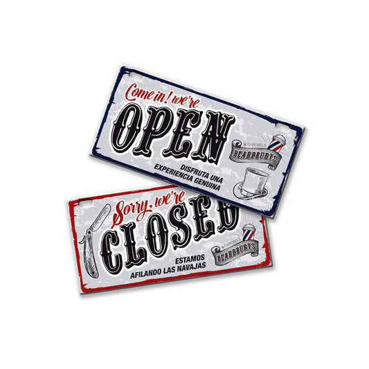 Beardburys Retro Metal Open/Closed Sign - Vintage License Plate Barber Signage