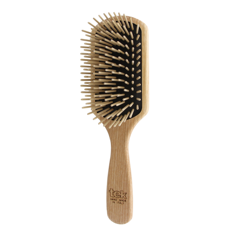 TEK 1021-03 Large Rectangular Wood Brush - Long Hornbeam Pins for Long & Thick Hair